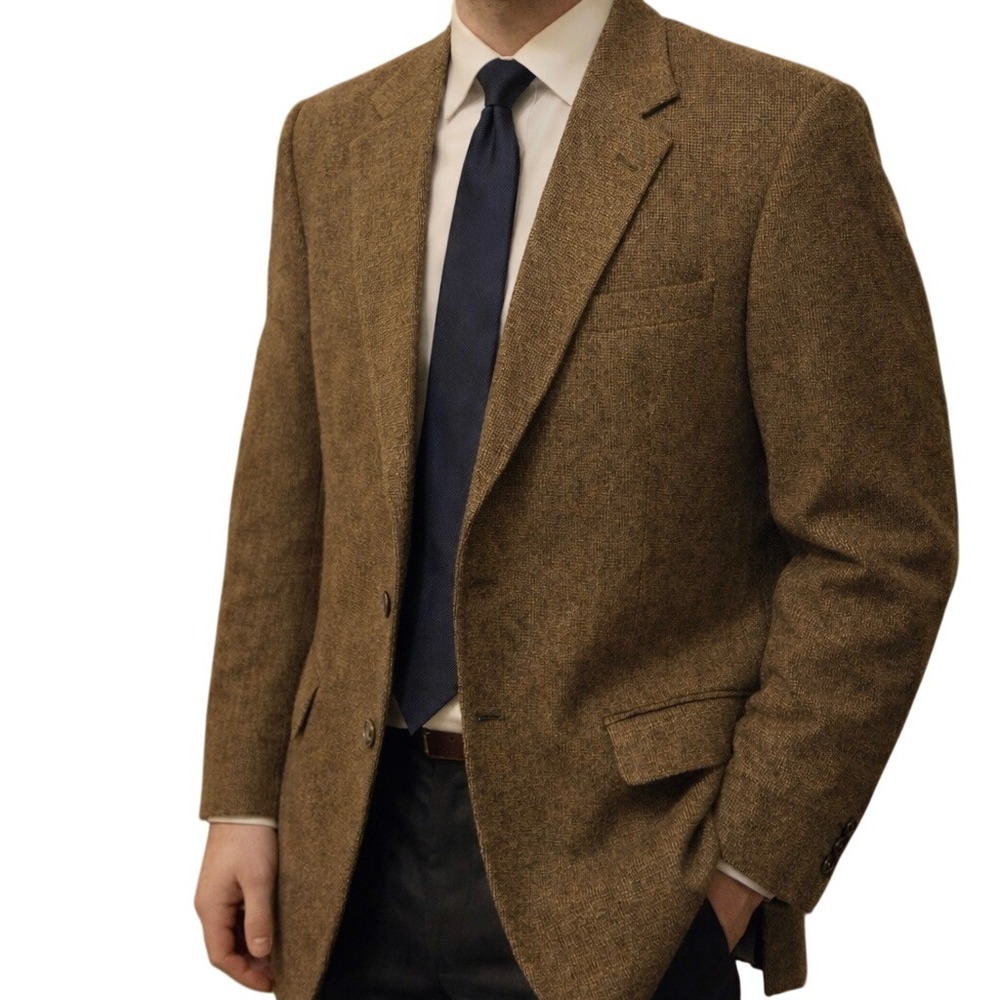 Vintage 90's Bill Blass Camelhair Wool Tweed Blazer Jacket‎ Brown Size 44L